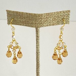 Nordstrom Crystal Collection Gold Tone Amber Drop Chandelier Earrings 2"